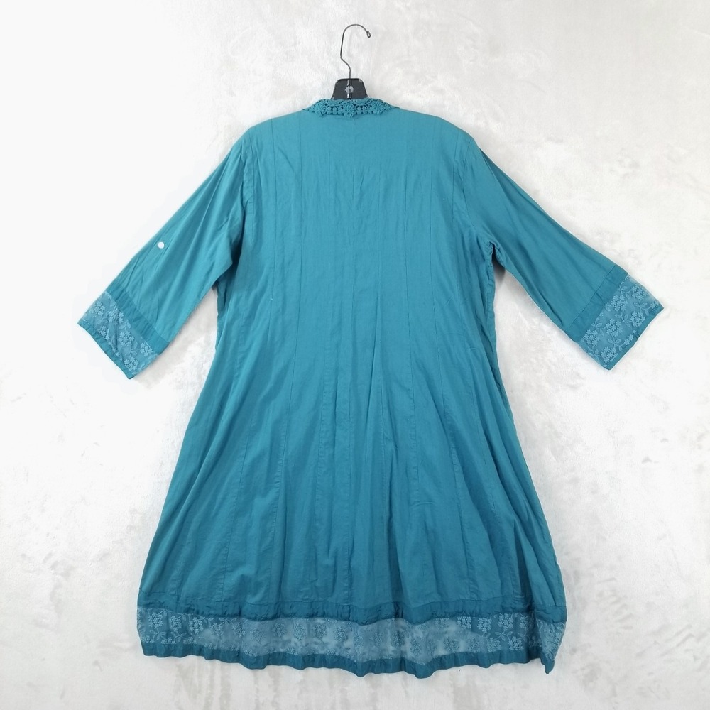 Vintage April Cornell Dress M Blue Lace Cotton Button Front Duster Prairie Boho - Picture 6 of 8